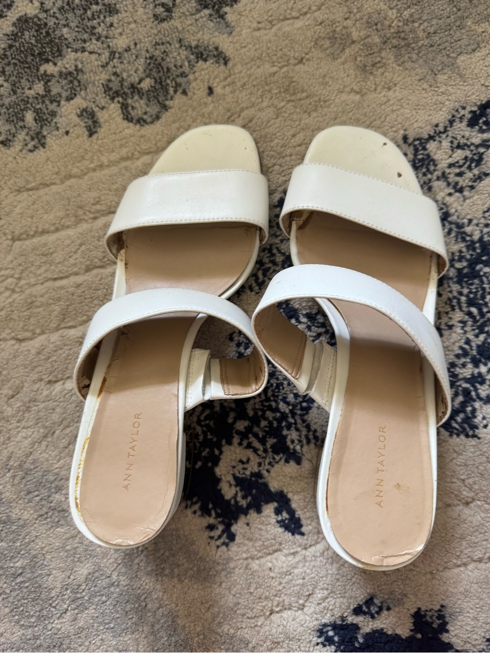 Ann Taylor White Double Band Slide Sandals